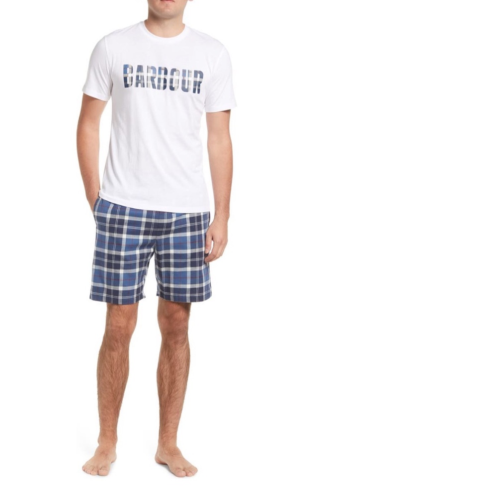 Barbour Men's Logan Short Pajamas Set In Navy Tartan & White- New W/Tag- Reemoly
